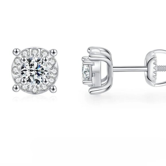 Mens 5MM Solid 925 Sterling Silver 1ct Moissanite Stud Earrings 1 ct New Jewelry - Picture 1 of 15